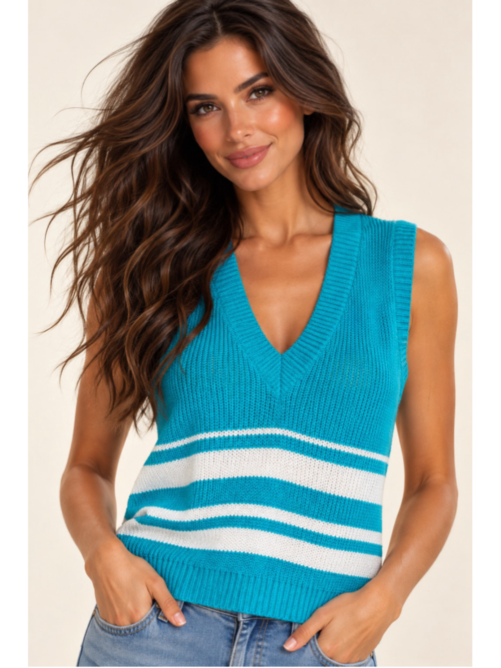 Vintage Striped Knit Sweater Vest Preppy Nautical Nantucket 80s NWT Collegiate L